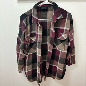 Colorblock Plaid Fall m Retro Lapel Button Long Sleeve women’s medium